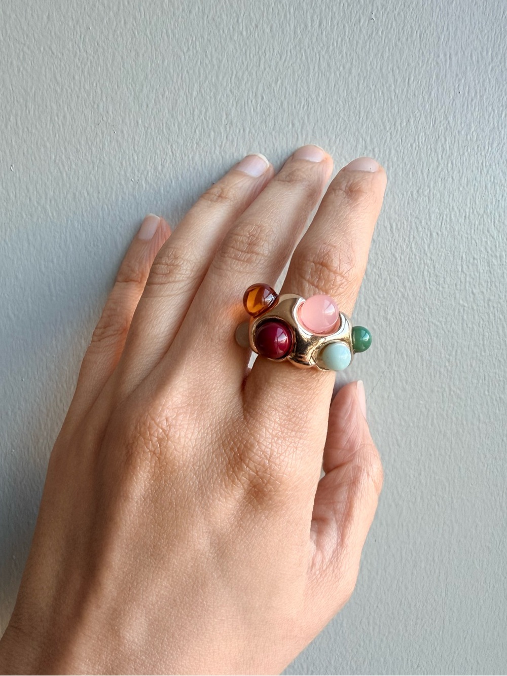 Zara Gold-Toned Multi-Stone Cabochon Statement Ring